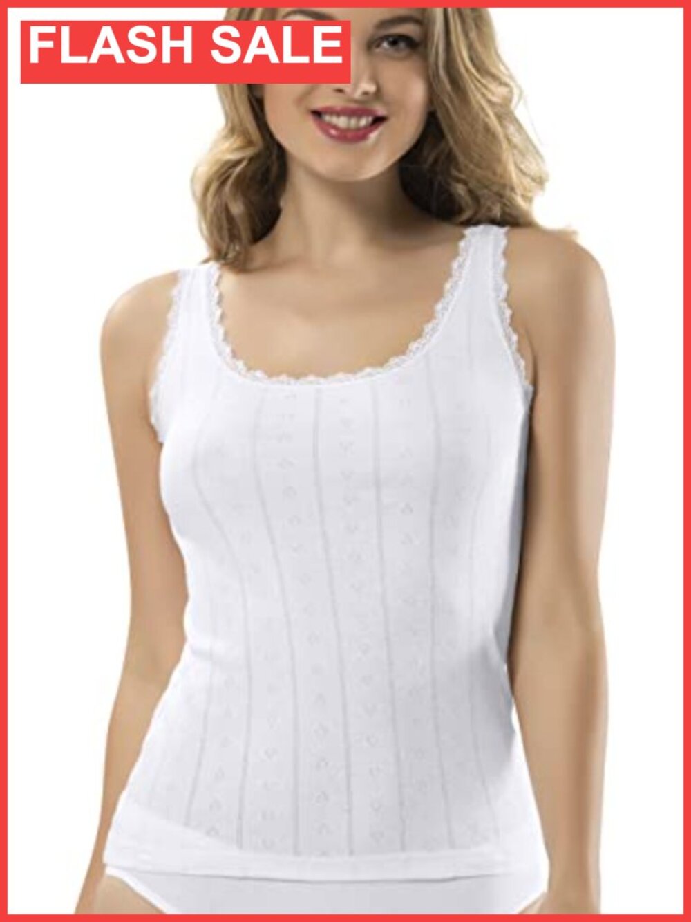 Cotton Camisole Tank Top Scoop Neck Sleeveless Lace Trim Wide Strap Women's